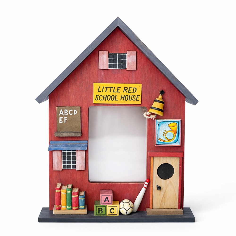 Little Red Schoolhouse Picture Frame Wooden Teacher Classroom Decor